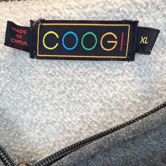 Coogi Y2K Hoodie Sweatshirt Mens XL Full Zip Gray Pockets Embroidered Flag - Picture 10 of 11